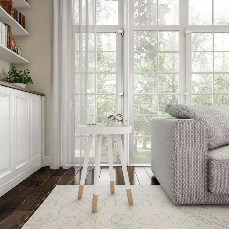 Tavolino rotondo con vassoio, nero/grigio/bianco, stile moderno di metà secolo, per 1 persona