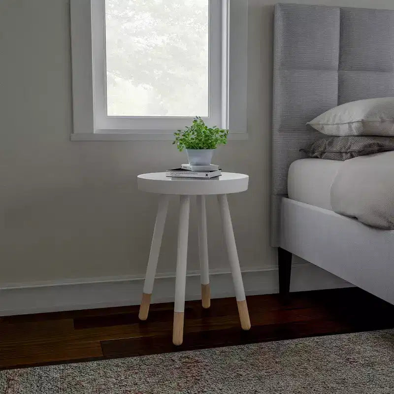 Tavolino rotondo con vassoio, nero/grigio/bianco, stile moderno di metà secolo, per 1 persona