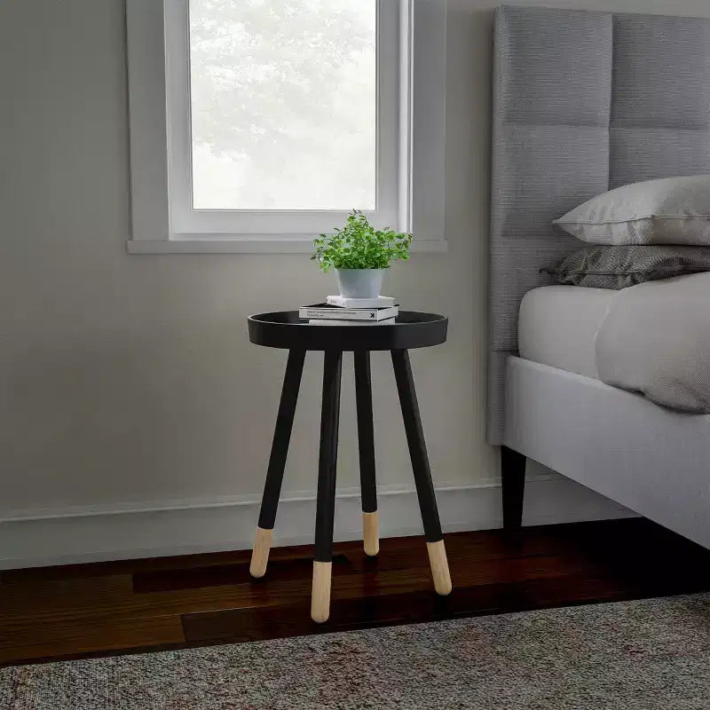 Tavolino rotondo con vassoio, nero/grigio/bianco, stile moderno di metà secolo, per 1 persona