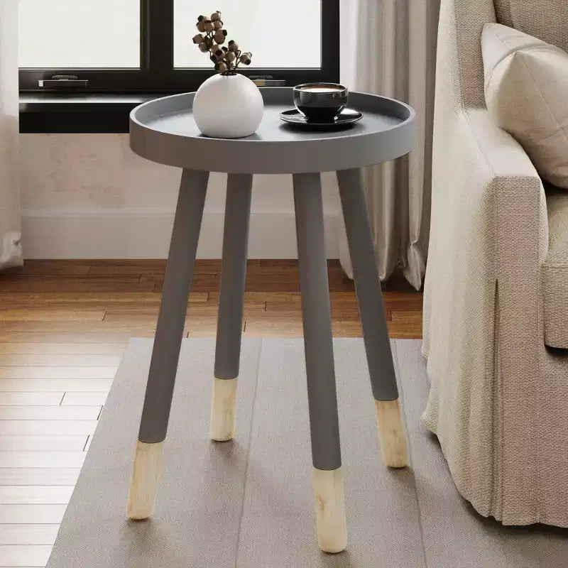 Tavolino rotondo con vassoio, nero/grigio/bianco, stile moderno di metà secolo, per 1 persona