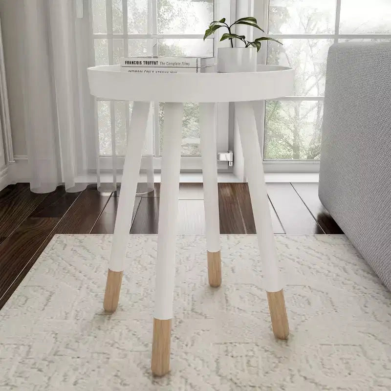 Tavolino rotondo con vassoio, nero/grigio/bianco, stile moderno di metà secolo, per 1 persona