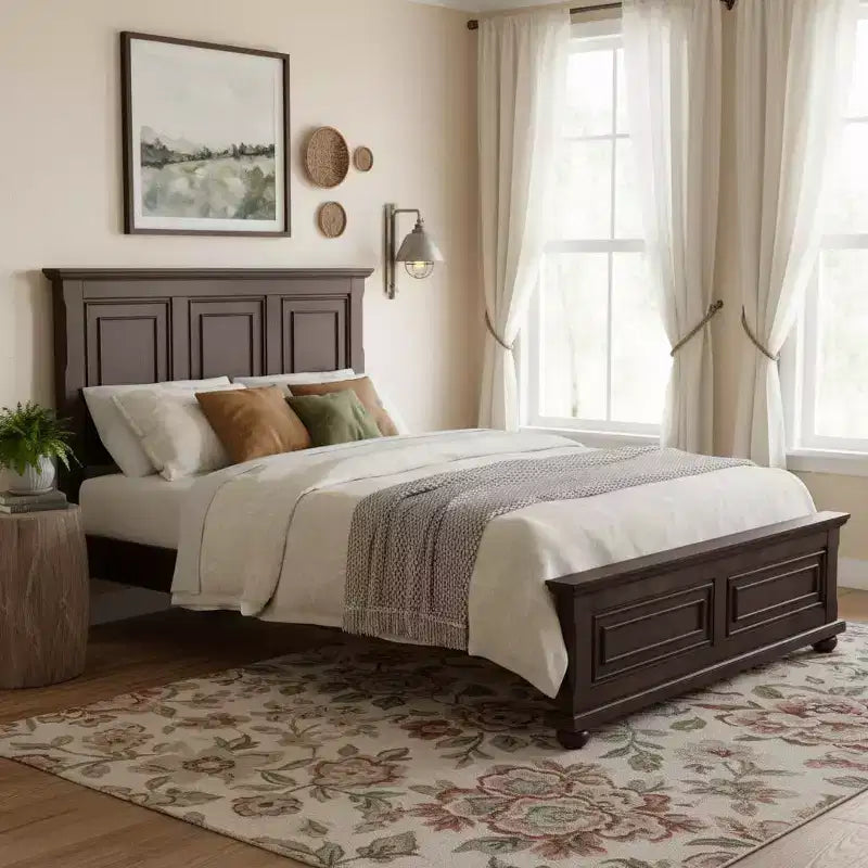 Letto a pannelli tradizionale in legno di pino Marrone/Bianco, Queen/King, per 2 persone