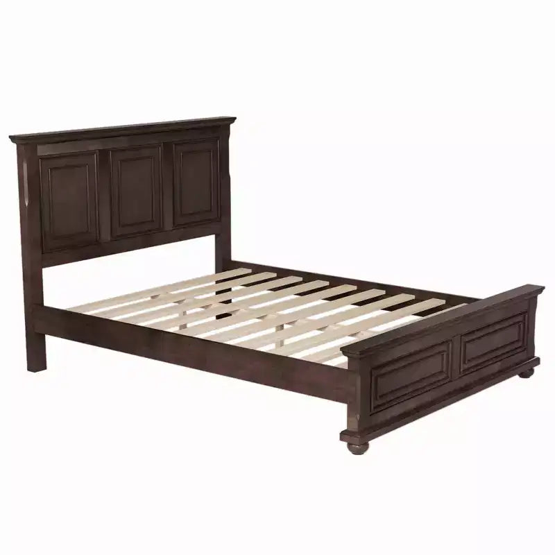 Letto a pannelli tradizionale in legno di pino Marrone/Bianco, Queen/King, per 2 persone