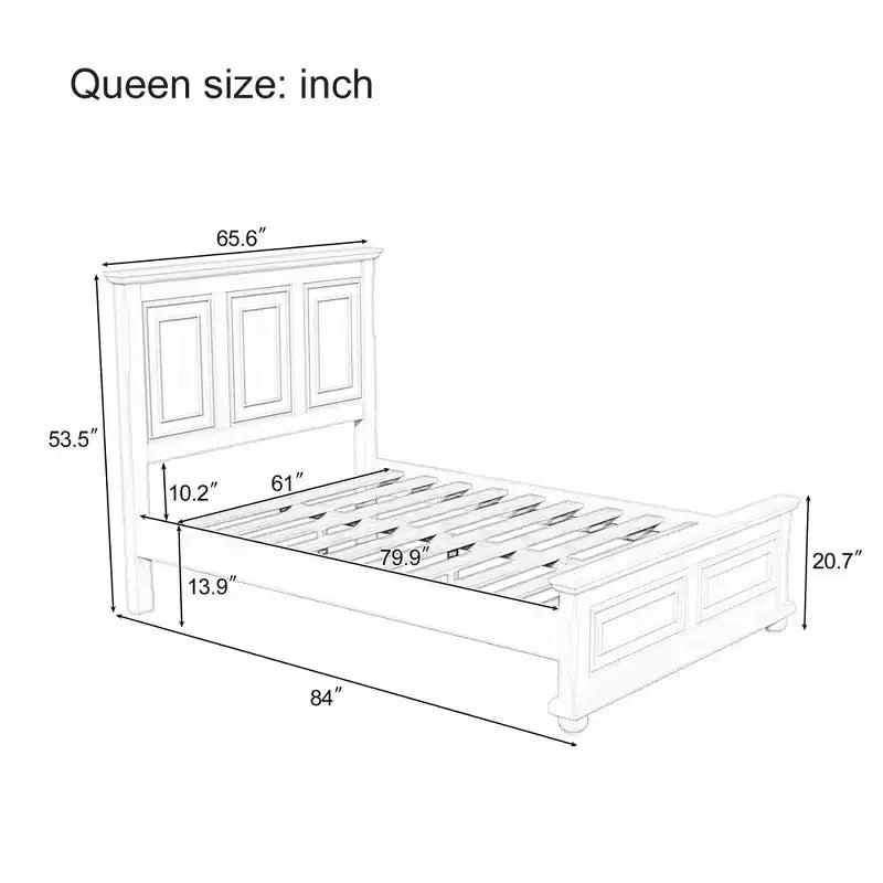 Letto a pannelli tradizionale in legno di pino Marrone/Bianco, Queen/King, per 2 persone