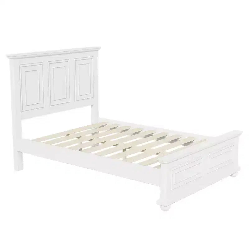 Letto a pannelli tradizionale in legno di pino Marrone/Bianco, Queen/King, per 2 persone