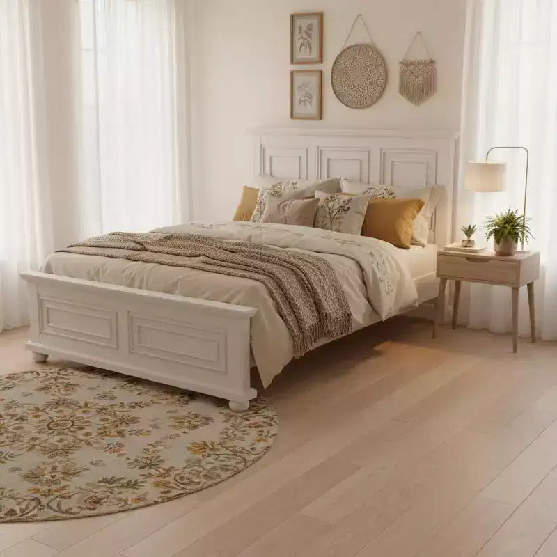 Letto a pannelli tradizionale in legno di pino Marrone/Bianco, Queen/King, per 2 persone