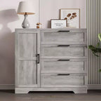 43.3''H Armoire Wardrobe Closet with 4 Drawers and 2 Doors,Hanging Rod,Multifunctional Wooden Dresser with Storage Closet,Bathroom Cabinet for Bedroom