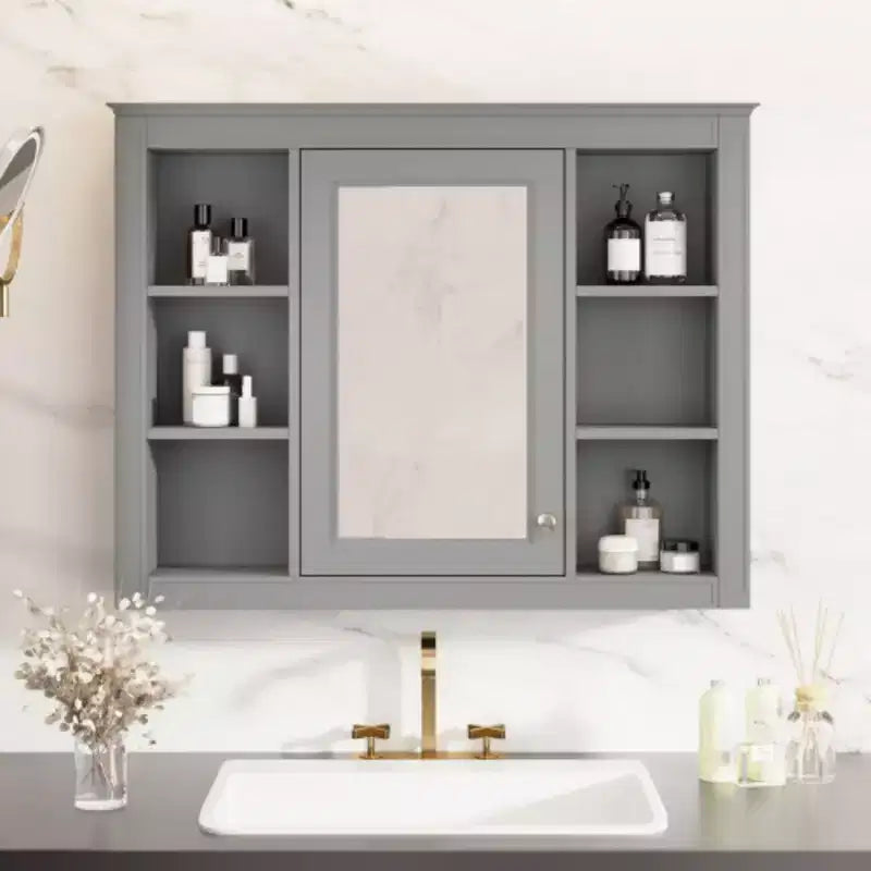 Pensile specchiera a muro con vani a giorno, per uno, in stile moderno - Nero/Blu/Grigio/Verde/Bianco