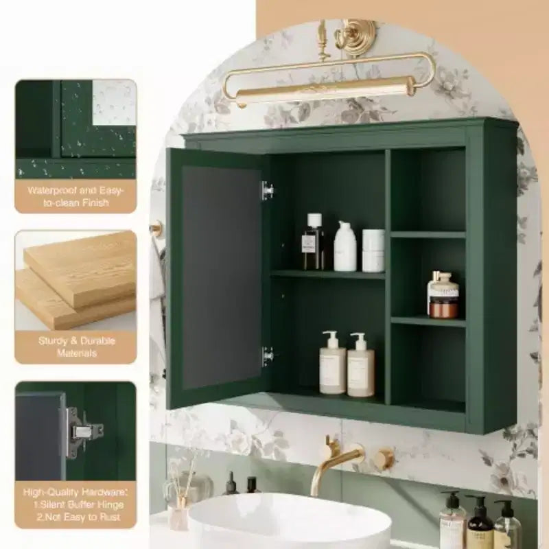 Pensile specchiera a muro con vani a giorno, per uno, in stile moderno - Nero/Blu/Grigio/Verde/Bianco