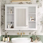 Pensile specchiera a muro con vani a giorno, per uno, in stile moderno - Nero/Blu/Grigio/Verde/Bianco