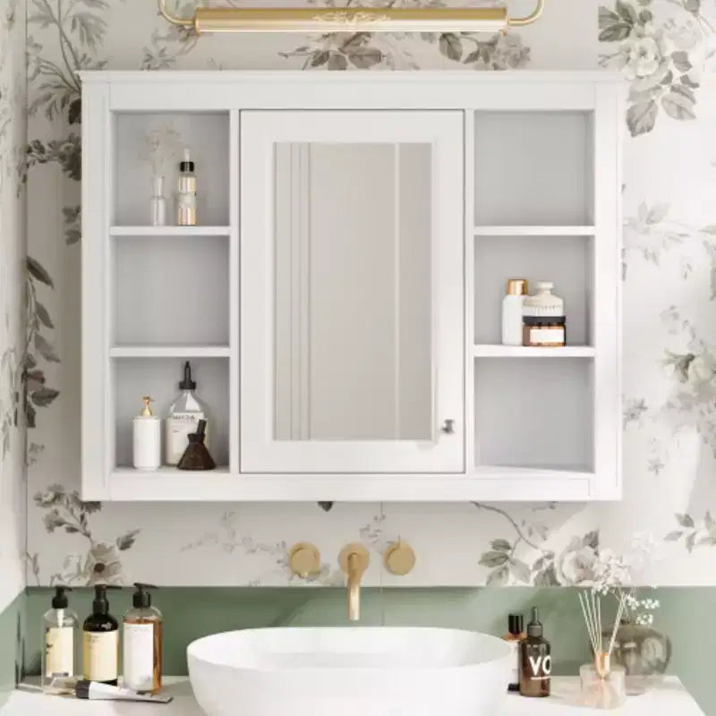 Pensile specchiera a muro con vani a giorno, per uno, in stile moderno - Nero/Blu/Grigio/Verde/Bianco