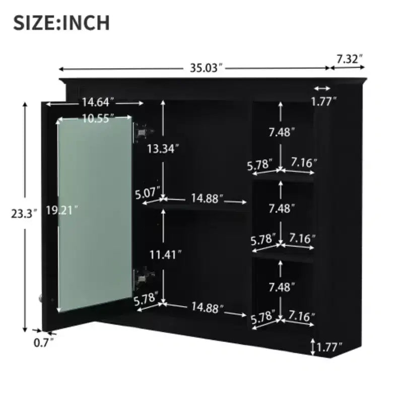 Pensile specchiera a muro con vani a giorno, per uno, in stile moderno - Nero/Blu/Grigio/Verde/Bianco
