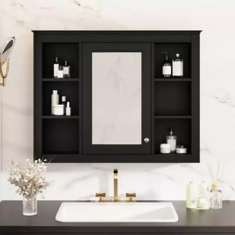 Pensile specchiera a muro con vani a giorno, per uno, in stile moderno - Nero/Blu/Grigio/Verde/Bianco