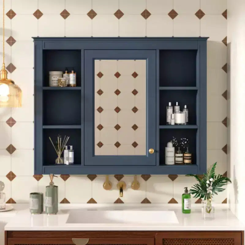 Pensile specchiera a muro con vani a giorno, per uno, in stile moderno - Nero/Blu/Grigio/Verde/Bianco