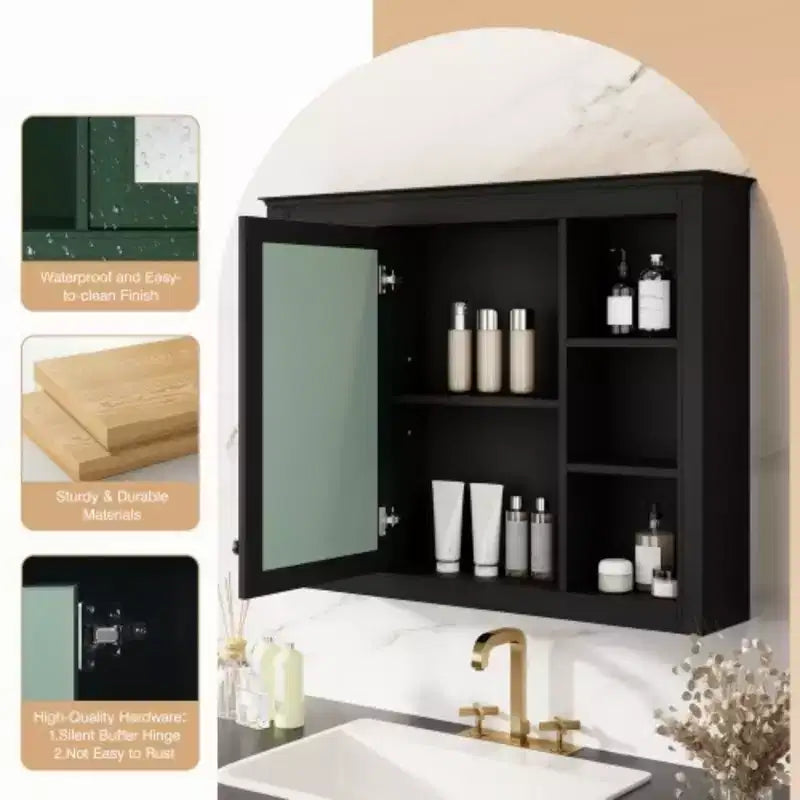 Pensile specchiera a muro con vani a giorno, per uno, in stile moderno - Nero/Blu/Grigio/Verde/Bianco