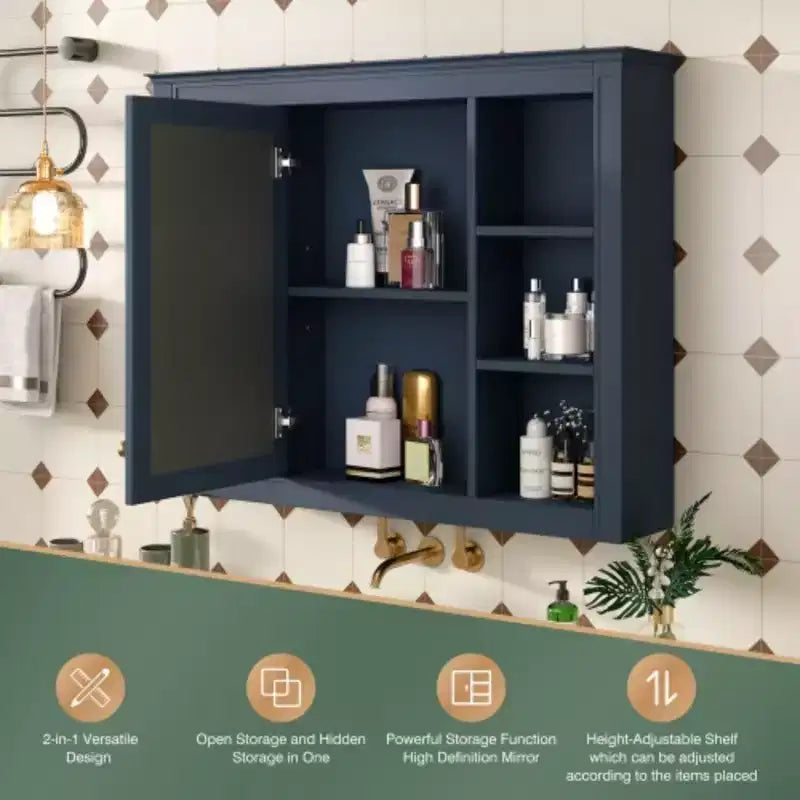Pensile specchiera a muro con vani a giorno, per uno, in stile moderno - Nero/Blu/Grigio/Verde/Bianco