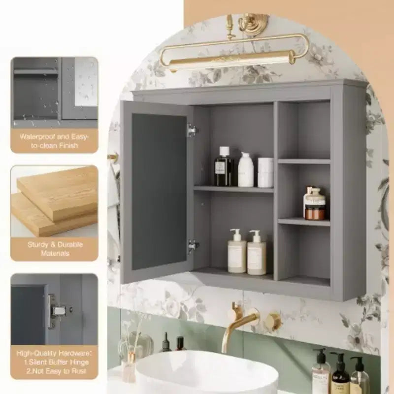 Pensile specchiera a muro con vani a giorno, per uno, in stile moderno - Nero/Blu/Grigio/Verde/Bianco
