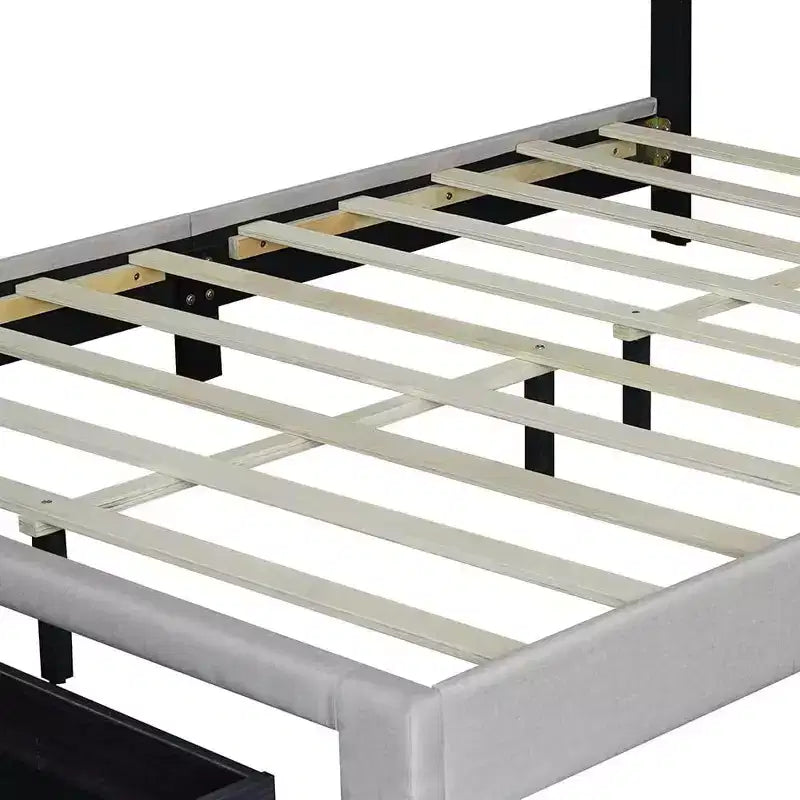Letto Queen Size Imbottito Beige, Testiera Regolabile Capitonnè, 2 Cassetti Contenitori, 1 Persona