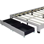 Letto Queen Size Imbottito Beige, Testiera Regolabile Capitonnè, 2 Cassetti Contenitori, 1 Persona