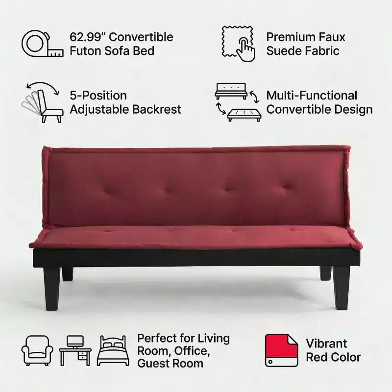 Divano letto futon convertibile in finto camoscio grigio, regolabile in 5 posizioni, 2 posti