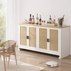 Madia/Buffet 4 ante 155 cm in rovere/rattan bianco e marrone, per 1–2 persone
