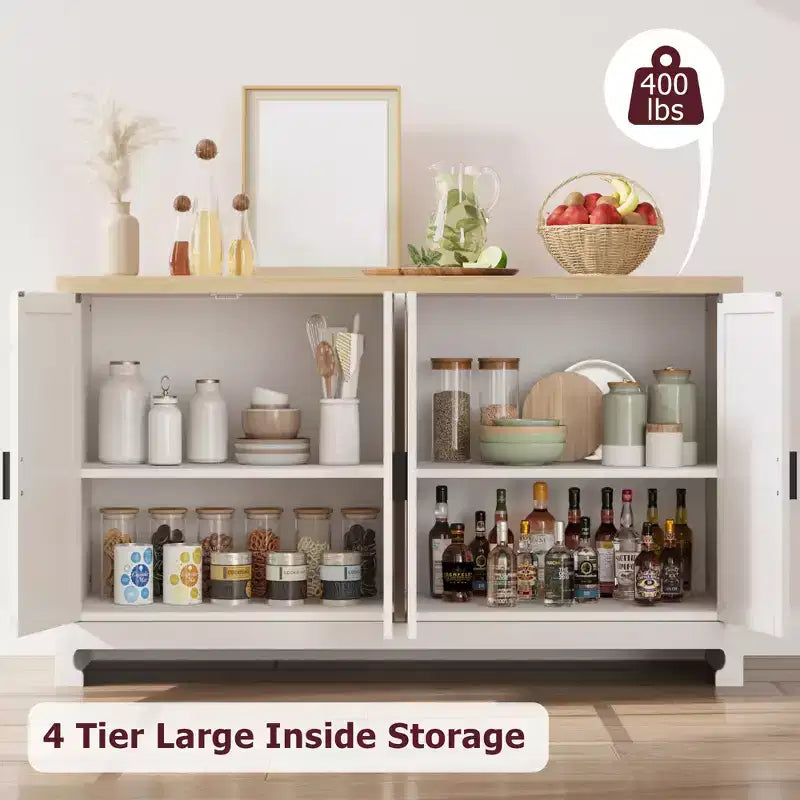 Madia/Buffet 4 ante 155 cm in rovere/rattan bianco e marrone, per 1–2 persone