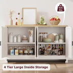 Madia/Buffet 4 ante 155 cm in rovere/rattan bianco e marrone, per 1–2 persone