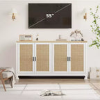 Madia/Buffet 4 ante 155 cm in rovere/rattan bianco e marrone, per 1–2 persone