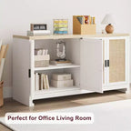 Madia/Buffet 4 ante 155 cm in rovere/rattan bianco e marrone, per 1–2 persone