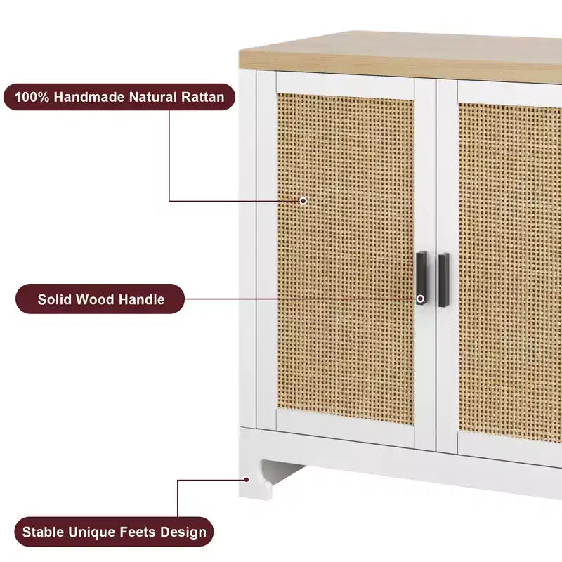 Madia/Buffet 4 ante 155 cm in rovere/rattan bianco e marrone, per 1–2 persone