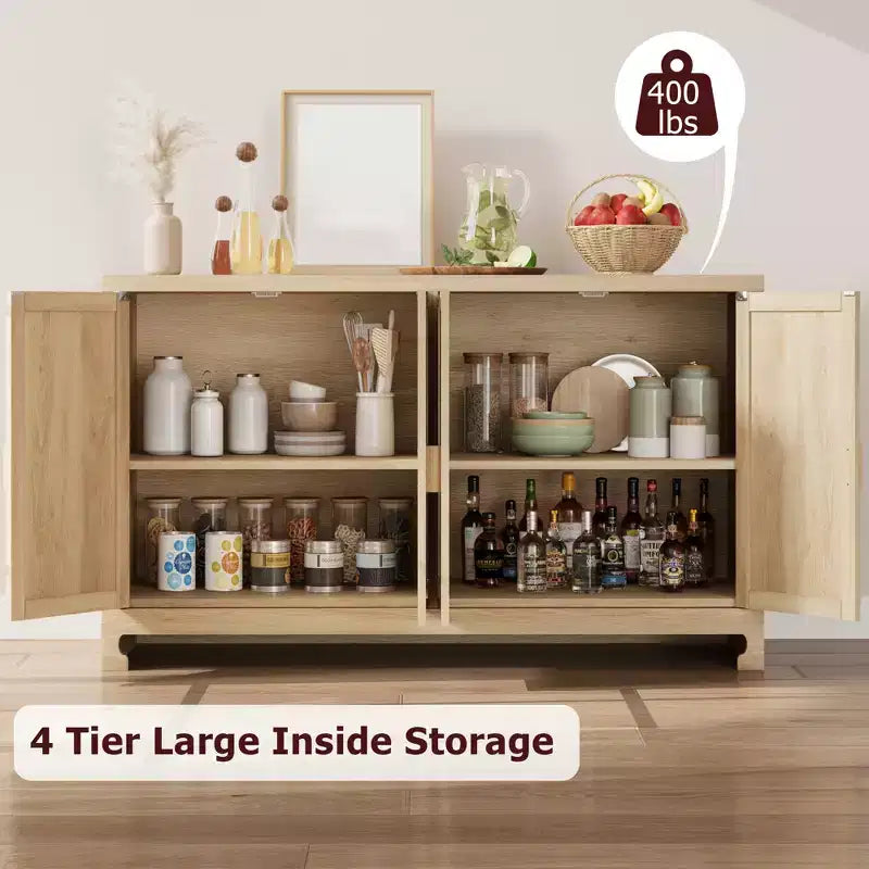 Madia/Buffet 4 ante 155 cm in rovere/rattan bianco e marrone, per 1–2 persone