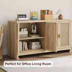 Madia/Buffet 4 ante 155 cm in rovere/rattan bianco e marrone, per 1–2 persone