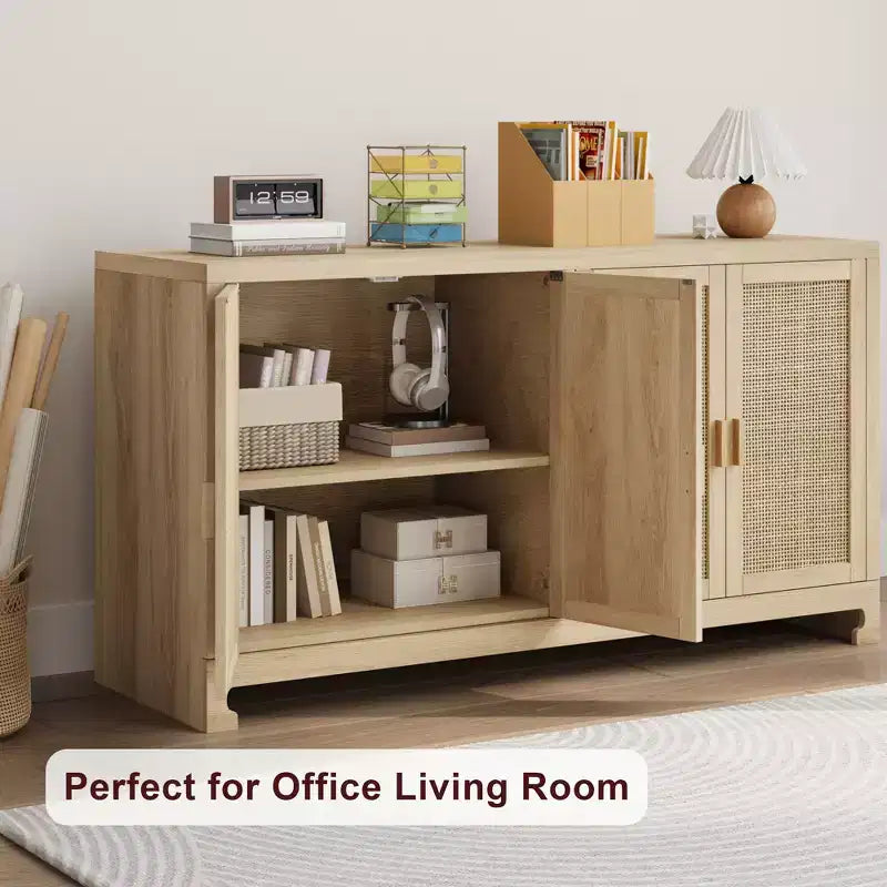 Madia/Buffet 4 ante 155 cm in rovere/rattan bianco e marrone, per 1–2 persone