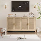 Madia/Buffet 4 ante 155 cm in rovere/rattan bianco e marrone, per 1–2 persone