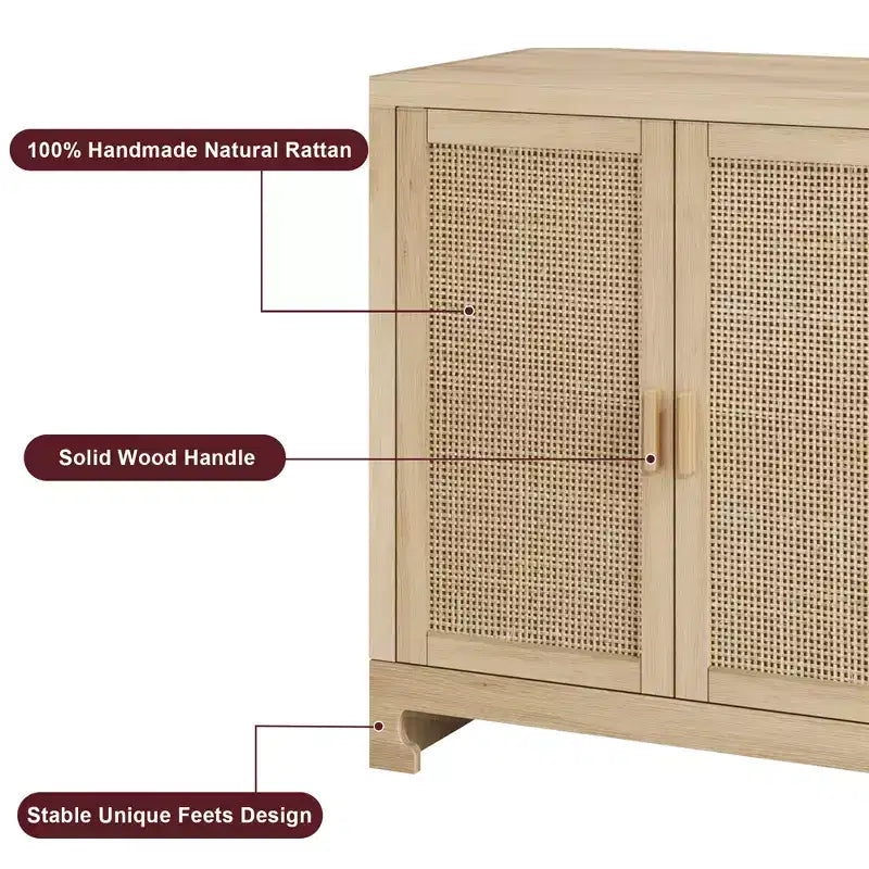Madia/Buffet 4 ante 155 cm in rovere/rattan bianco e marrone, per 1–2 persone