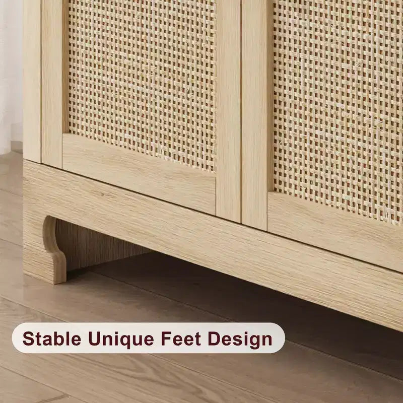 Madia/Buffet 4 ante 155 cm in rovere/rattan bianco e marrone, per 1–2 persone