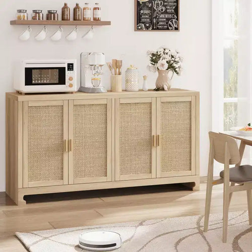 61 Sideboard Buffet Cabinet, Rattan Coffee Bar Cabinet, Entryway Console Table, Multifunctional TV Stand, Floor Cupboard Cabinet for Kitchen