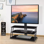 GDFStudio Gill Angle And Height Adjustable Metal Tube TV Stand with Tempered Glass Shlves