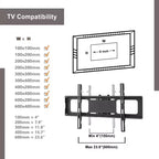 Supporto TV girevole nero con ripiani in vetro temperato, adatto per TV da 32-65"