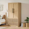 Bedroom Wooden Armoire Wardrobe Closet, Wardrobe Armoire Cabinet with 2 Drawers, Freestanding Armoire with Shelves & Hanging Rod