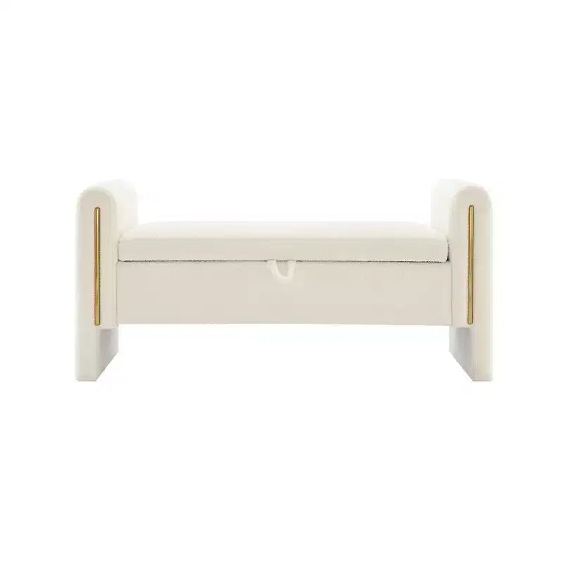 Panca Contenitore Imbottita Color Crema con Braccioli, 1 Posto