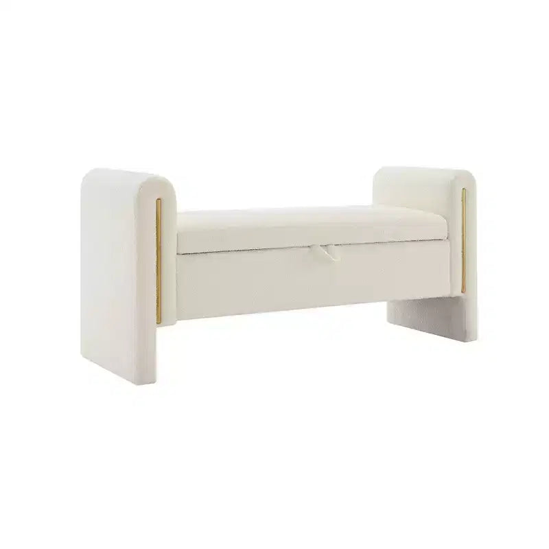 Panca Contenitore Imbottita Color Crema con Braccioli, 1 Posto