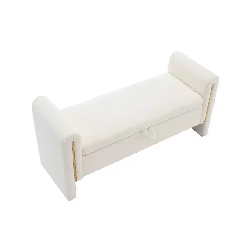 Panca Contenitore Imbottita Color Crema con Braccioli, 1 Posto