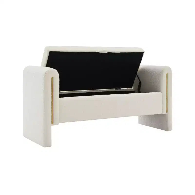 Panca Contenitore Imbottita Color Crema con Braccioli, 1 Posto