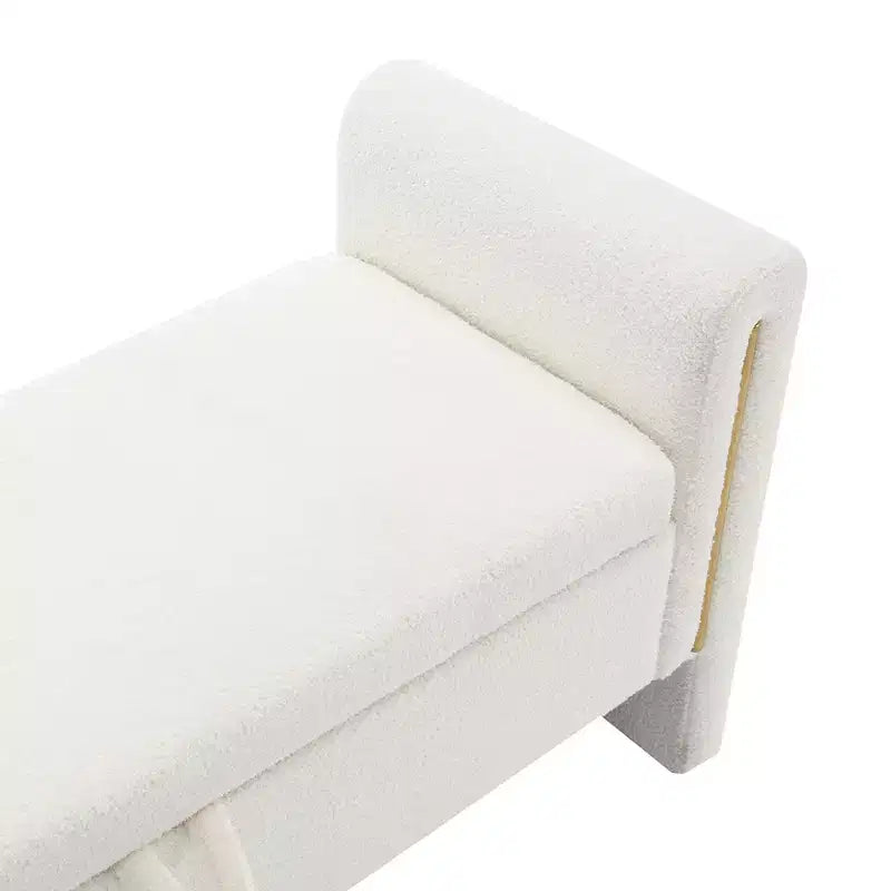 Panca Contenitore Imbottita Color Crema con Braccioli, 1 Posto
