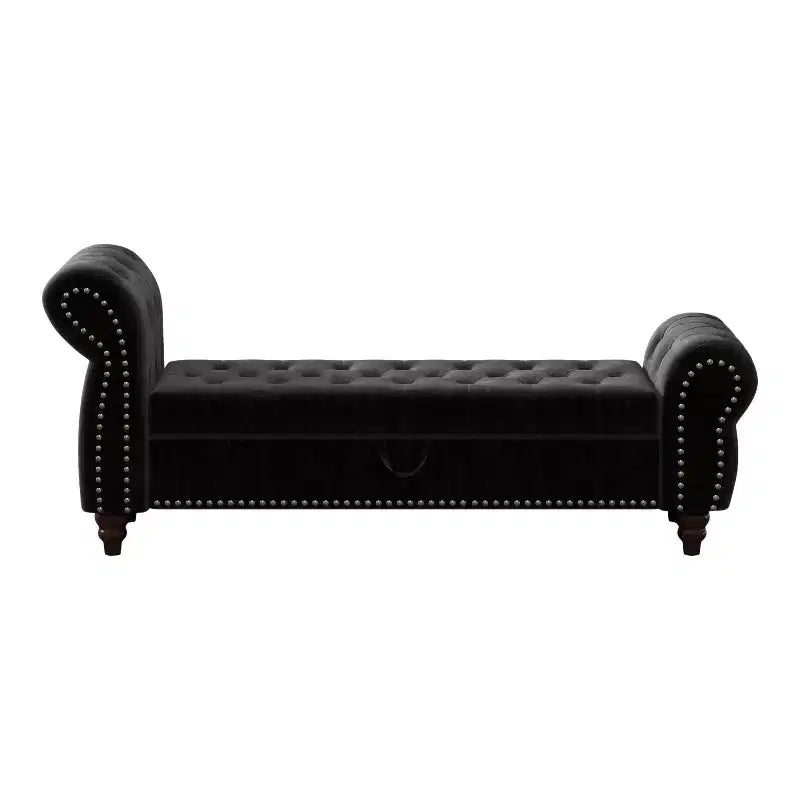 Panca contenitore in velluto trapuntato blu navy con schienale alto, 1 posto