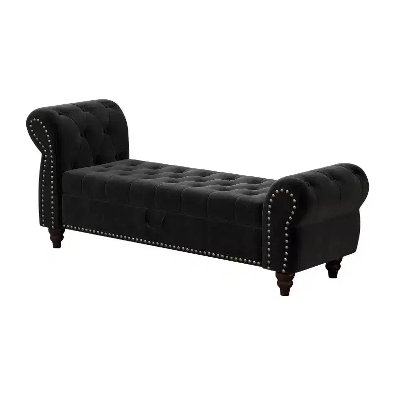 Panca contenitore in velluto trapuntato blu navy con schienale alto, 1 posto