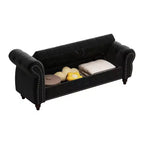 Panca contenitore in velluto trapuntato blu navy con schienale alto, 1 posto