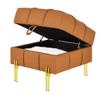 Pouf Contenitore Quadrato Arancione con Gambe Dorate, Seduta per 1 Persona