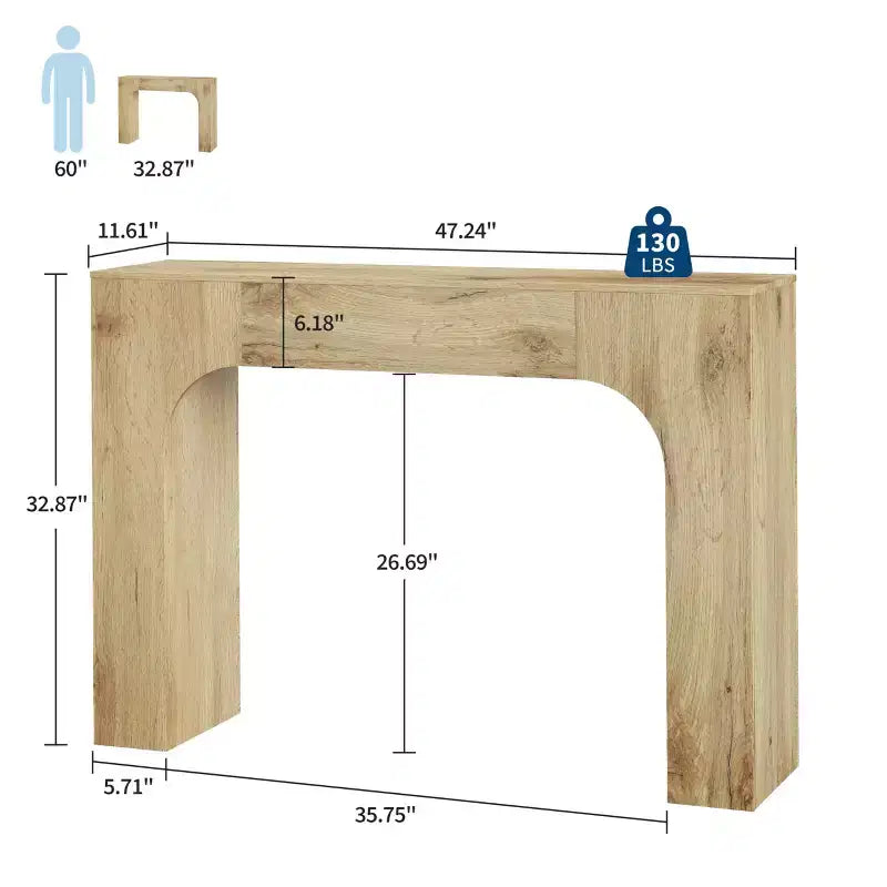 Consolle da ingresso in legno sottile Michat Cracked, colore marrone con anelli annuali, tavolo da divano, 119 cm e 160 cm, assemblaggio da 1 persona